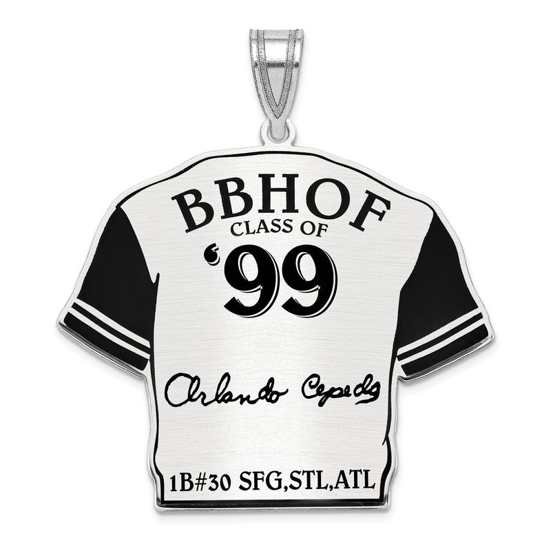 Sterling Silver Rhodium plated Orlando Cepeda Hall of Fame Signature Epoxy Jersey Pendant