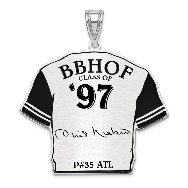 Sterling Silver Rhodium plated Phil Niekro Hall of Fame Signature Epoxy Jersey Pendant