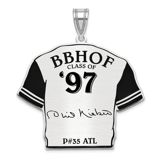 Sterling Silver Rhodium plated Phil Niekro Hall of Fame Signature Epoxy Jersey Pendant