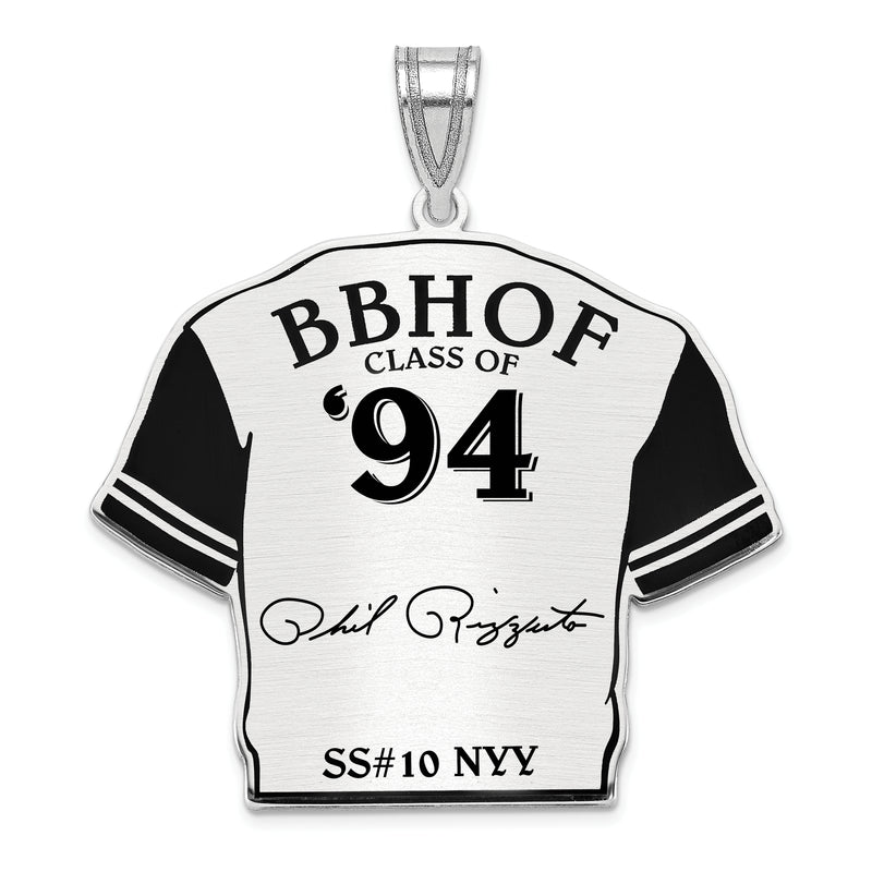 Sterling Silver Rhodium plated Phil Rizzuto Hall of Fame Signature Epoxy Jersey Pendant