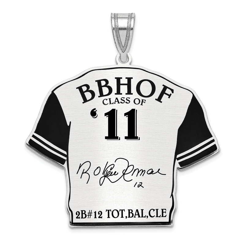 Sterling Silver Rhodium plated Roberto Alomar Hall of Fame Signature Epoxy Jersey Pendant