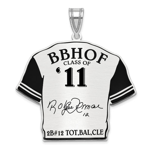 Sterling Silver Rhodium plated Roberto Alomar Hall of Fame Signature Epoxy Jersey Pendant