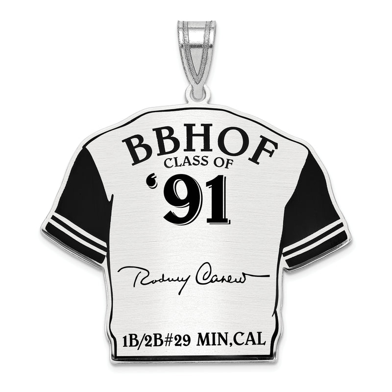 Sterling Silver Rhodium plated Rodney Carew Hall of Fame Signature Epoxy Jersey Pendant