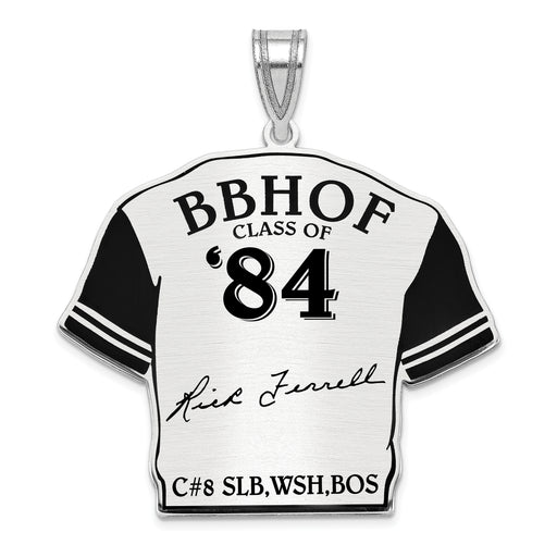 Sterling Silver Rhodium plated Rick Ferrell Hall of Fame Signature Epoxy Jersey Pendant