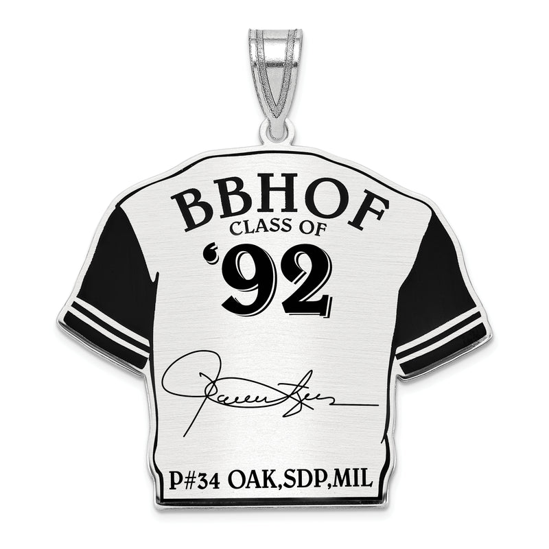 Sterling Silver Rhodium plated Roland ROLLIE Fingers Hall of Fame Signature Epoxy Jersey Pendant