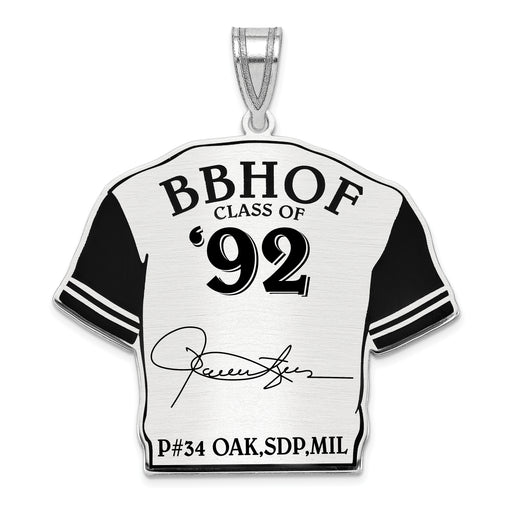 Sterling Silver Rhodium plated Roland ROLLIE Fingers Hall of Fame Signature Epoxy Jersey Pendant