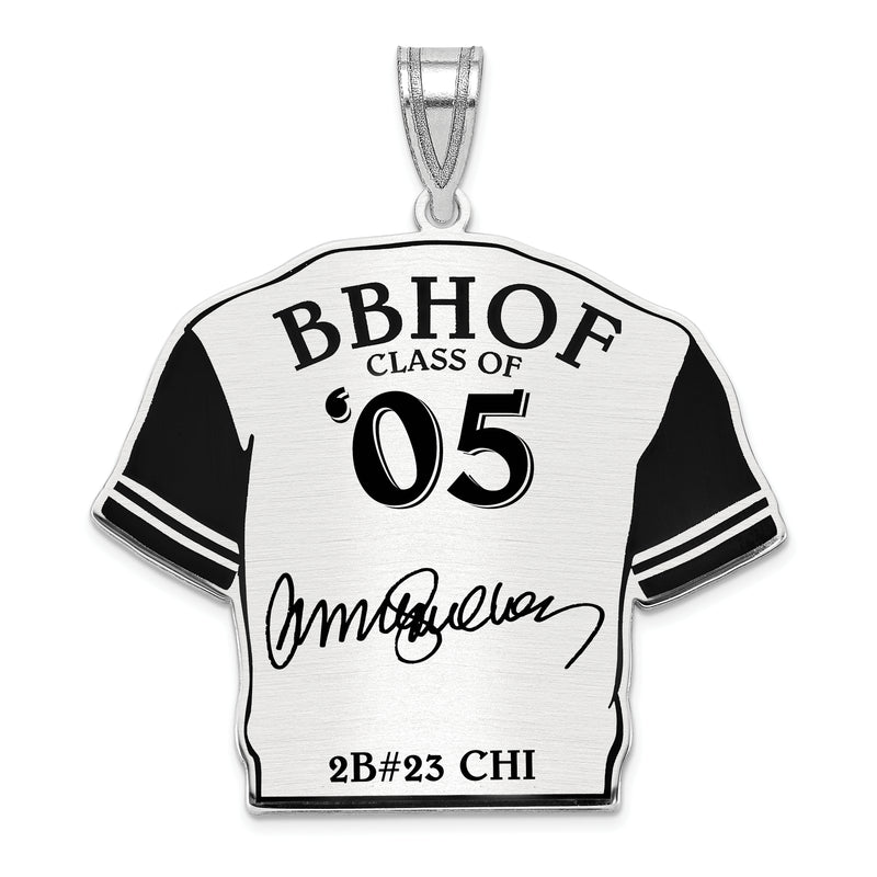 Sterling Silver Rhodium plated Ryne Sandberg Hall of Fame Signature Epoxy Jersey Pendant