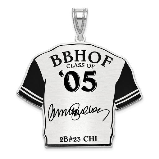 Sterling Silver Rhodium plated Ryne Sandberg Hall of Fame Signature Epoxy Jersey Pendant