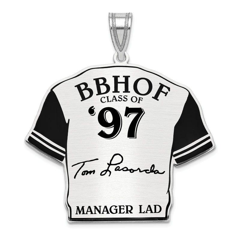 Sterling Silver Rhodium plated Tom Lasorda Hall of Fame Signature Epoxy Jersey Pendant