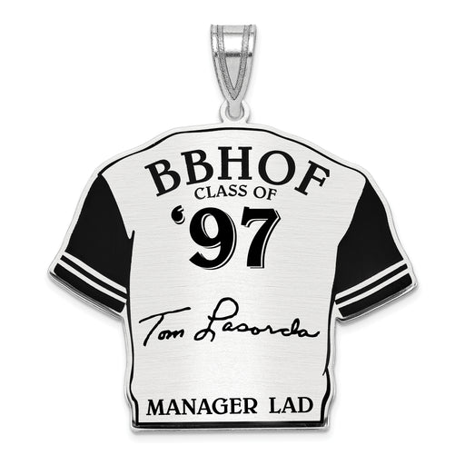 Sterling Silver Rhodium plated Tom Lasorda Hall of Fame Signature Epoxy Jersey Pendant