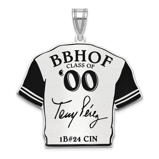 Sterling Silver Rhodium plated Atanasio TONY Perez Hall of Fame Signature Epoxy Jersey Pendant