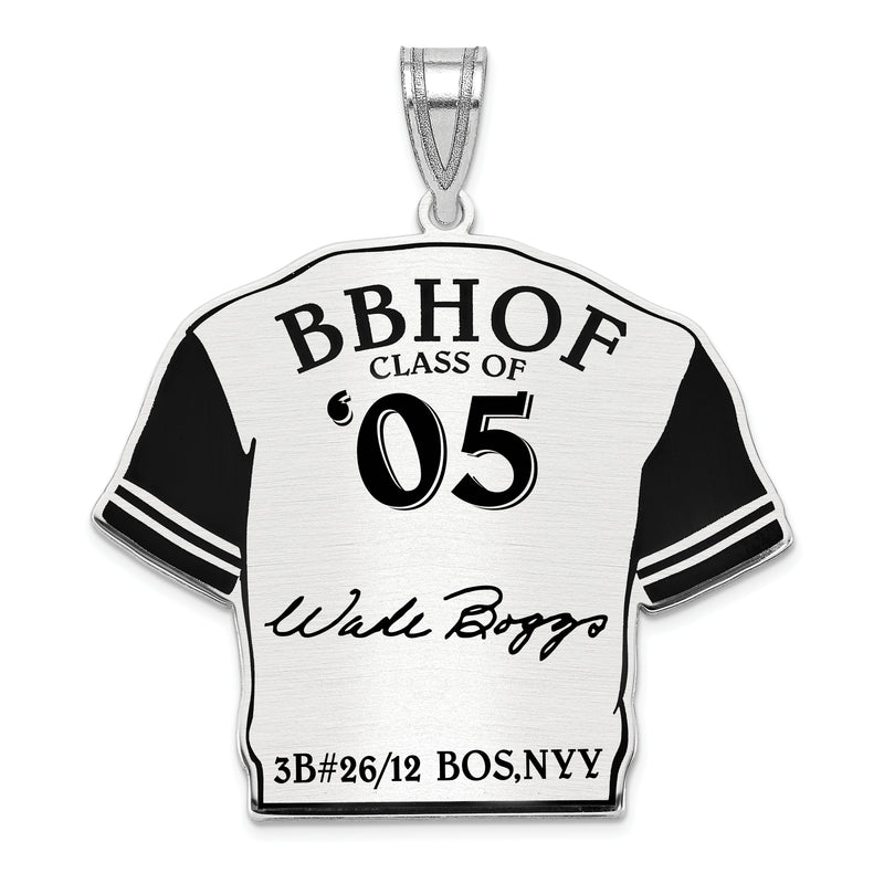Sterling Silver Rhodium plated Wade Boggs Hall of Fame Signature Epoxy Jersey Pendant