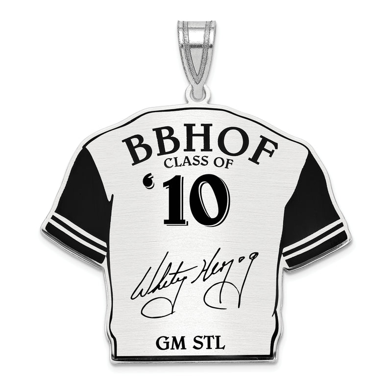 Sterling Silver Rhodium plated Whitey Herzog Hall of Fame Signature Epoxy Jersey Pendant