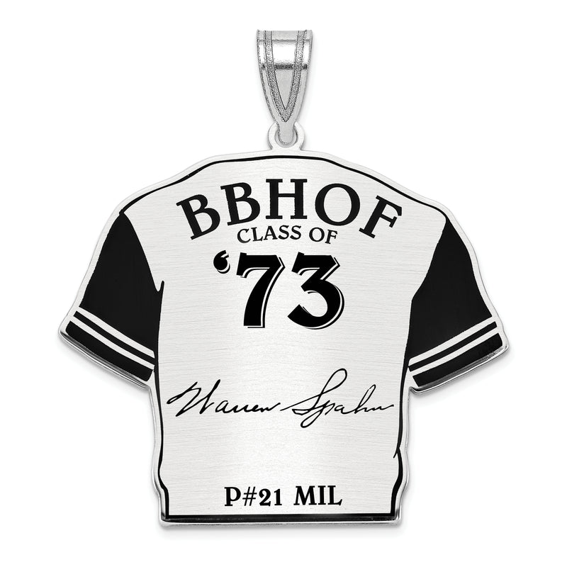 Sterling Silver Rhodium plated Warren Spahn Hall of Fame Signature Epoxy Jersey Pendant