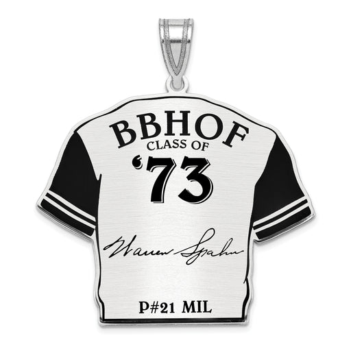 Sterling Silver Rhodium plated Warren Spahn Hall of Fame Signature Epoxy Jersey Pendant