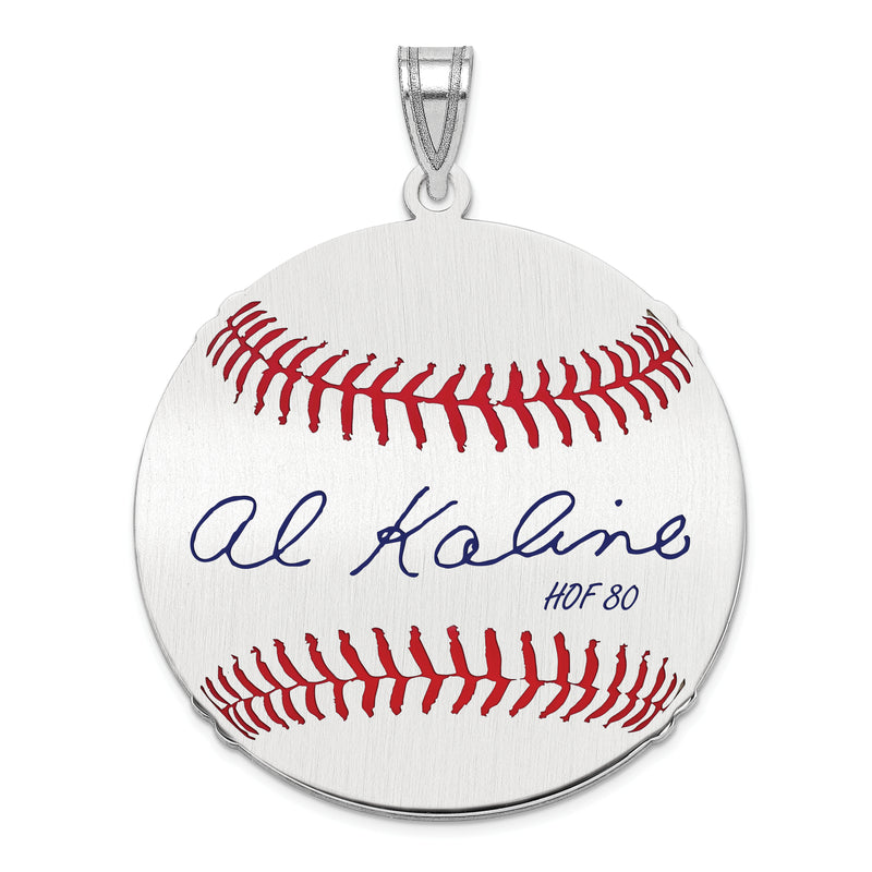 Sterling Silver Rhodium plated Al Kaline Hall of Fame Signature Large Epoxy Baseball Pendant