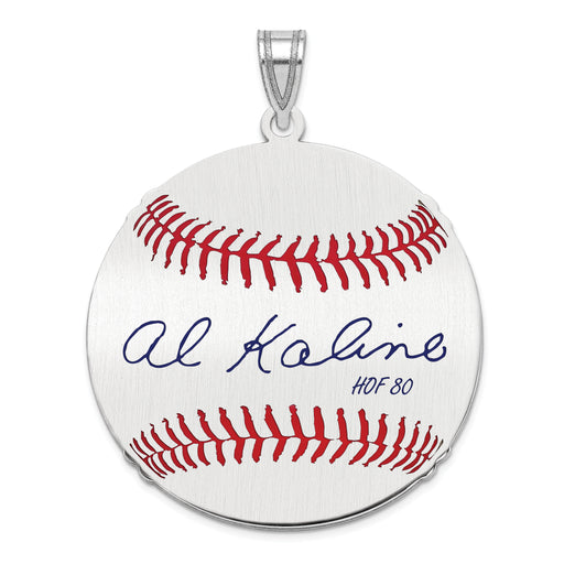 Sterling Silver Rhodium plated Al Kaline Hall of Fame Signature Large Epoxy Baseball Pendant