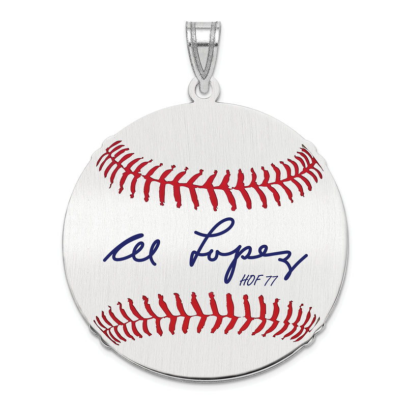 Sterling Silver Rhodium plated Al Lopez Hall of Fame Signature Large Epoxy Baseball Pendant