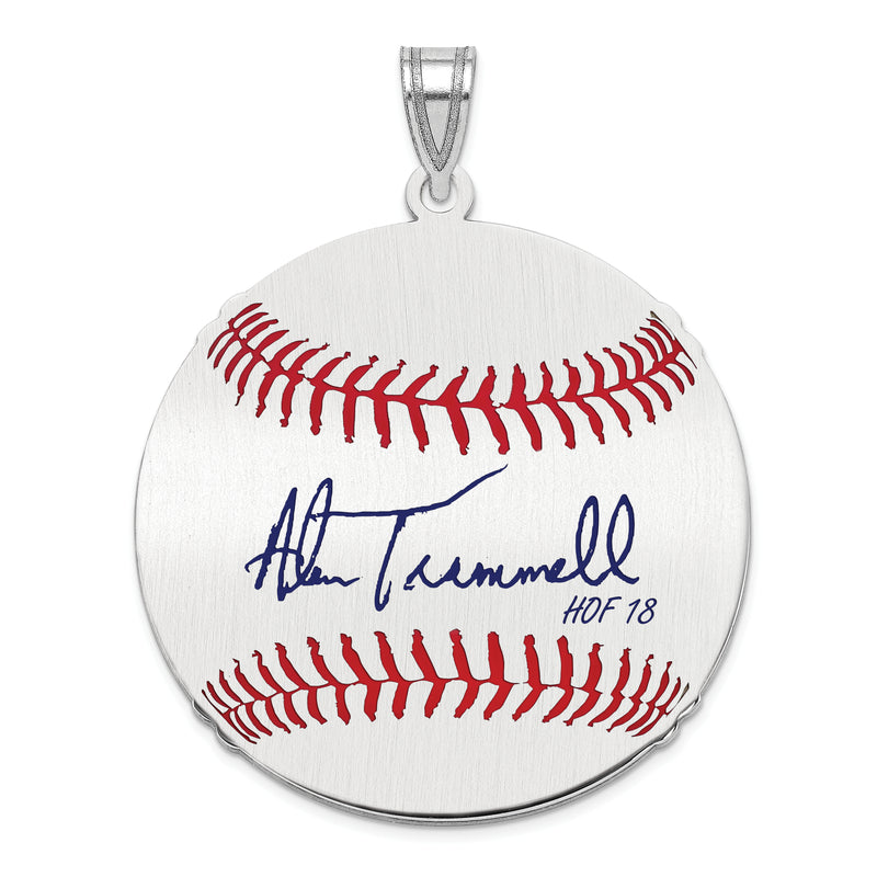 Sterling Silver Rhodium plated Alan Trammell Hall of Fame Signature Large Epoxy Baseball Pendant