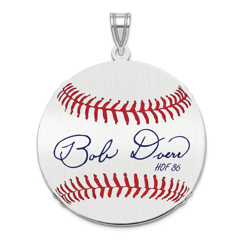 Sterling Silver Rhodium plated Bobby Doerr Hall of Fame Signature Large Epoxy Baseball Pendant