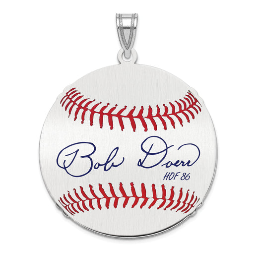 Sterling Silver Rhodium plated Bobby Doerr Hall of Fame Signature Large Epoxy Baseball Pendant