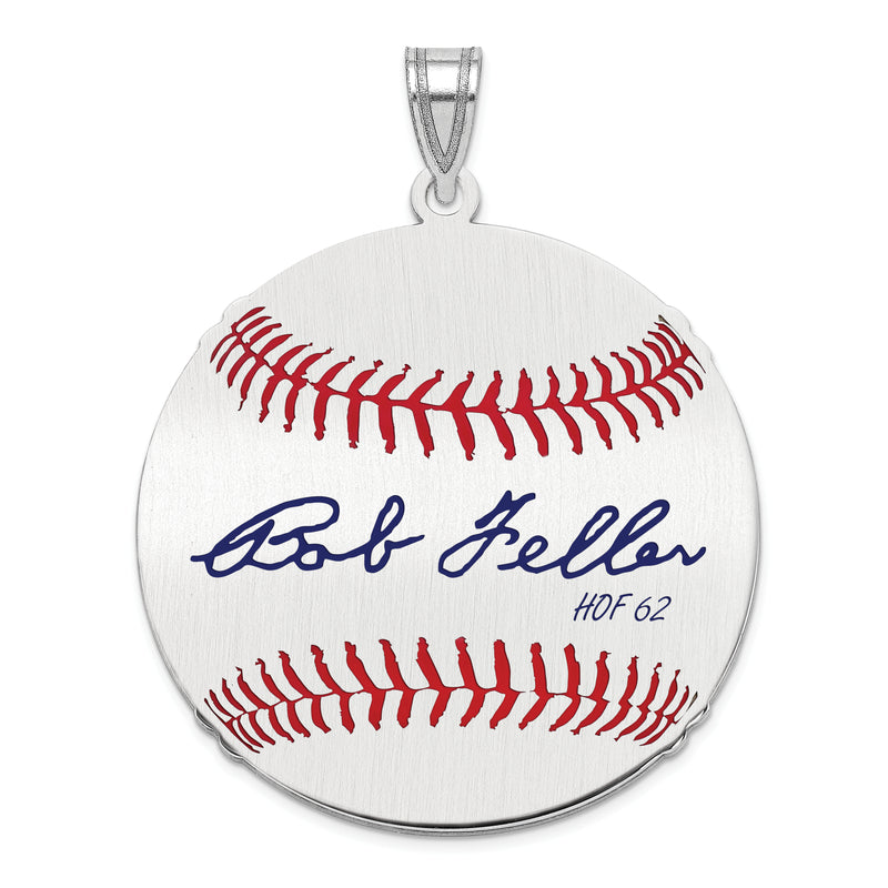 Sterling Silver Rhodium plated Bob Feller Hall of Fame Signature Large Epoxy Baseball Pendant