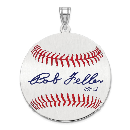 Sterling Silver Rhodium plated Bob Feller Hall of Fame Signature Large Epoxy Baseball Pendant