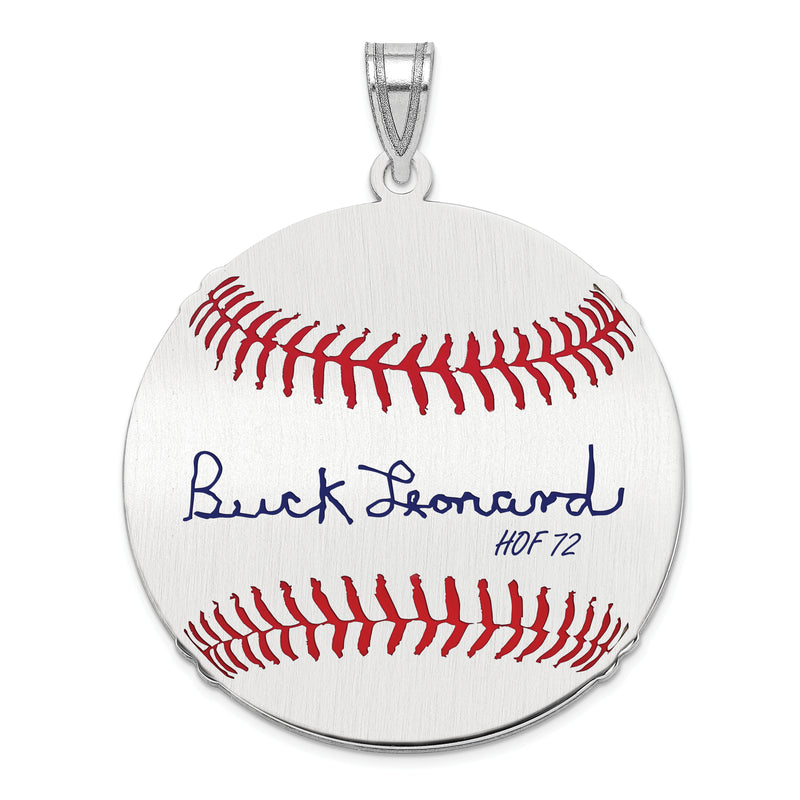 Sterling Silver Rhodium plated Walter BUCK Leonard Hall of Fame Signature Large Epoxy Baseball Pendant