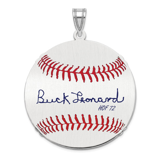 Sterling Silver Rhodium plated Walter BUCK Leonard Hall of Fame Signature Large Epoxy Baseball Pendant