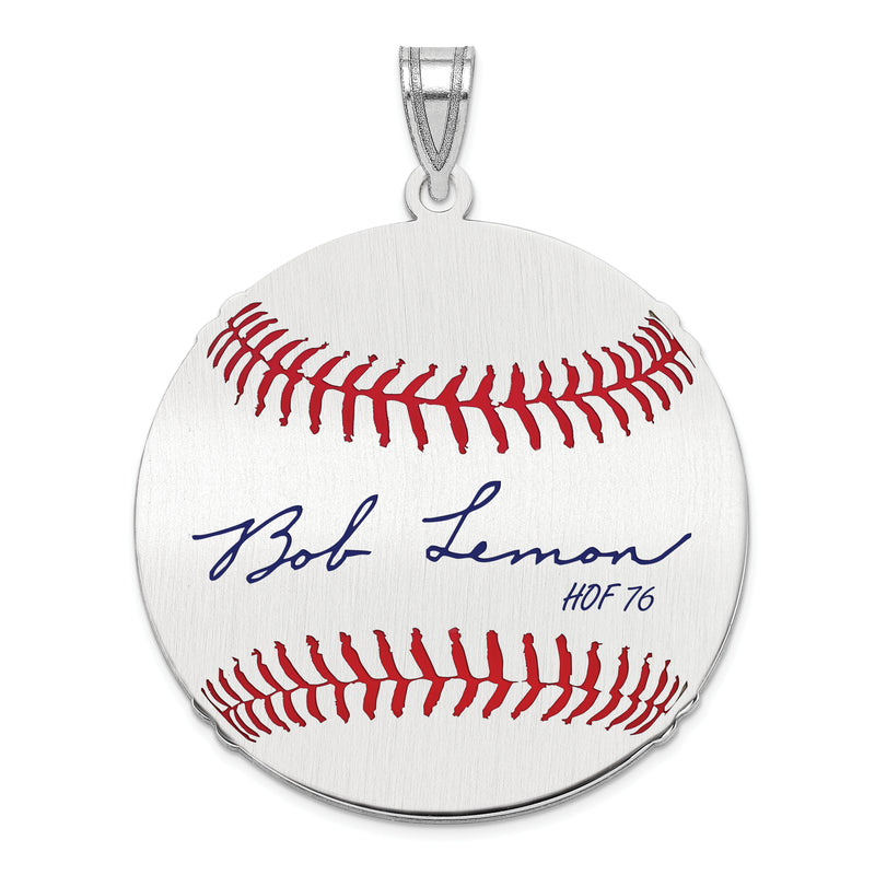 Sterling Silver Rhodium plated Bob Lemon Hall of Fame Signature Large Epoxy Baseball Pendant