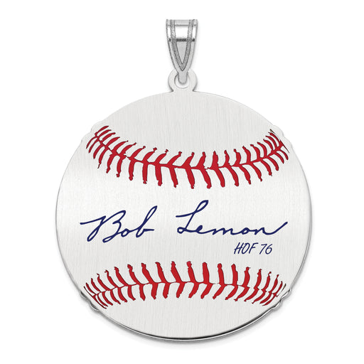 Sterling Silver Rhodium plated Bob Lemon Hall of Fame Signature Large Epoxy Baseball Pendant