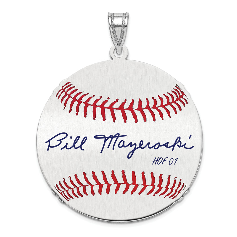 Sterling Silver Rhodium plated William BILL Mazeroski Hall of Fame Signature Large Epoxy Baseball Pendant