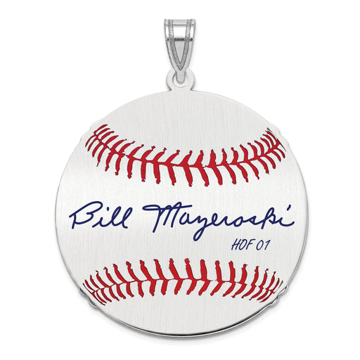 Sterling Silver Rhodium plated William BILL Mazeroski Hall of Fame Signature Large Epoxy Baseball Pendant