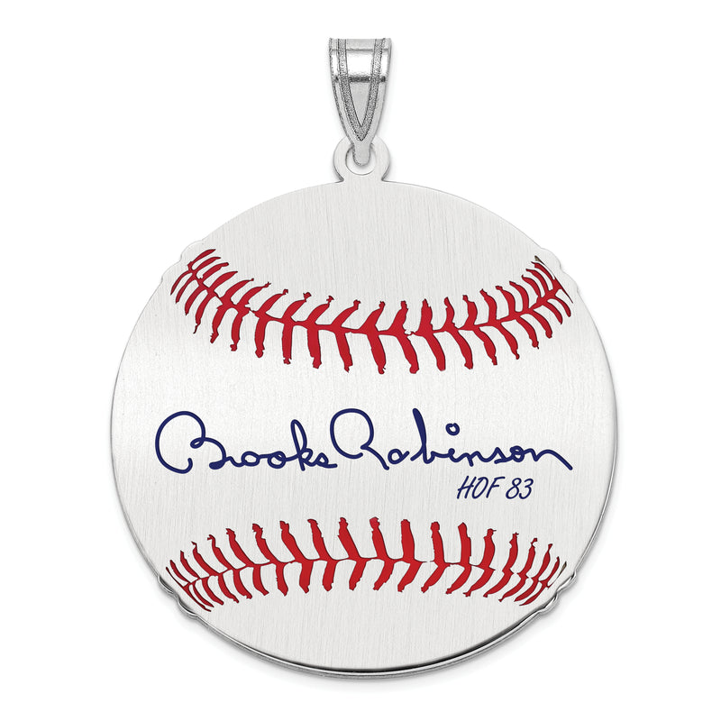 Sterling Silver Rhodium plated Brooks Robinson Hall of Fame Signature Large Epoxy Baseball Pendant