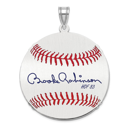 Sterling Silver Rhodium plated Brooks Robinson Hall of Fame Signature Large Epoxy Baseball Pendant