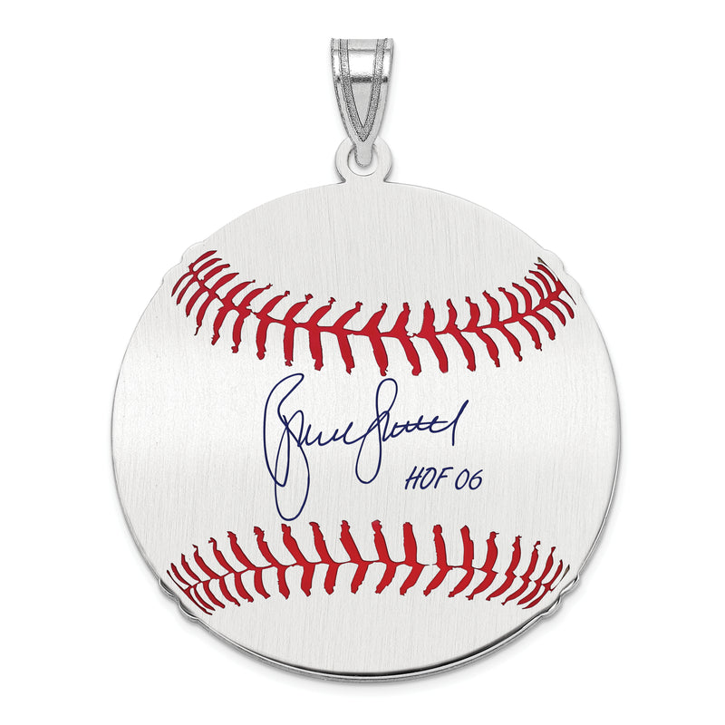 Sterling Silver Rhodium plated Bruce Sutter Hall of Fame Signature Large Epoxy Baseball Pendant
