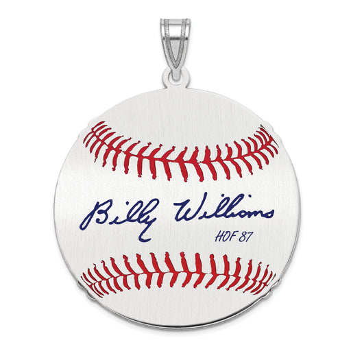 Sterling Silver Rhodium plated Billy Williams Hall of Fame Signature Large Epoxy Baseball Pendant