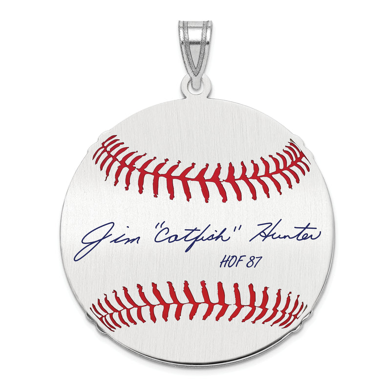 Sterling Silver Rhodium plated Jim CATFISH Hunter Hall of Fame Signature Large Epoxy Baseball Pendant
