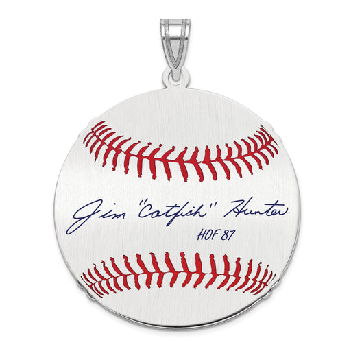 Sterling Silver Rhodium plated Jim CATFISH Hunter Hall of Fame Signature Large Epoxy Baseball Pendant