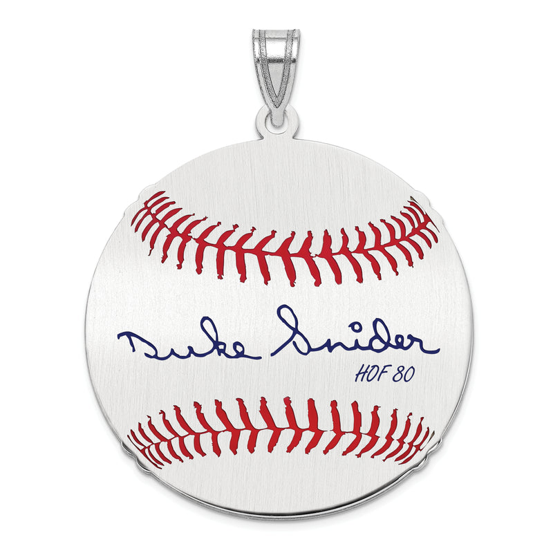 Sterling Silver Rhodium plated Edwin Donald DUKE Snider Hall of Fame Signature Large Epoxy Baseball Pendant