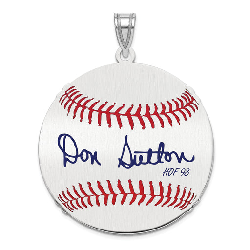Sterling Silver Rhodium plated Don Sutton Hall of Fame Signature Large Epoxy Baseball Pendant