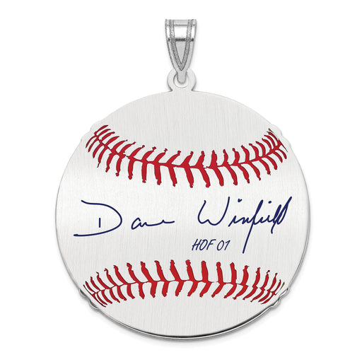 Sterling Silver Rhodium plated Dave Winfield Hall of Fame Signature Large Epoxy Baseball Pendant