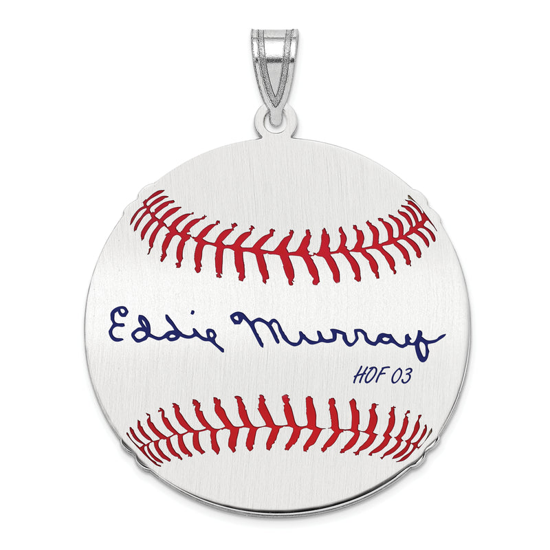 Sterling Silver Rhodium plated Eddie Murray Hall of Fame Signature Large Epoxy Baseball Pendant