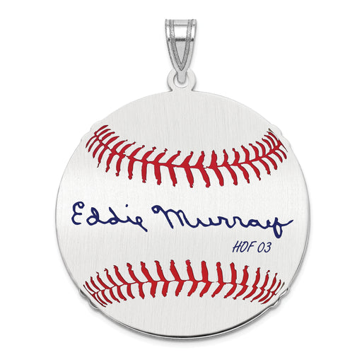 Sterling Silver Rhodium plated Eddie Murray Hall of Fame Signature Large Epoxy Baseball Pendant