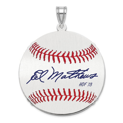 Sterling Silver Rhodium plated Eddie Mathews Hall of Fame Signature Large Epoxy Baseball Pendant
