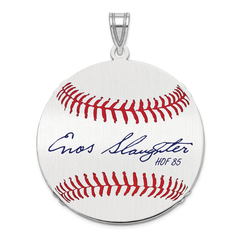 Sterling Silver Rhodium plated Enos Slaughter Hall of Fame Signature Large Epoxy Baseball Pendant