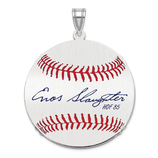 Sterling Silver Rhodium plated Enos Slaughter Hall of Fame Signature Large Epoxy Baseball Pendant