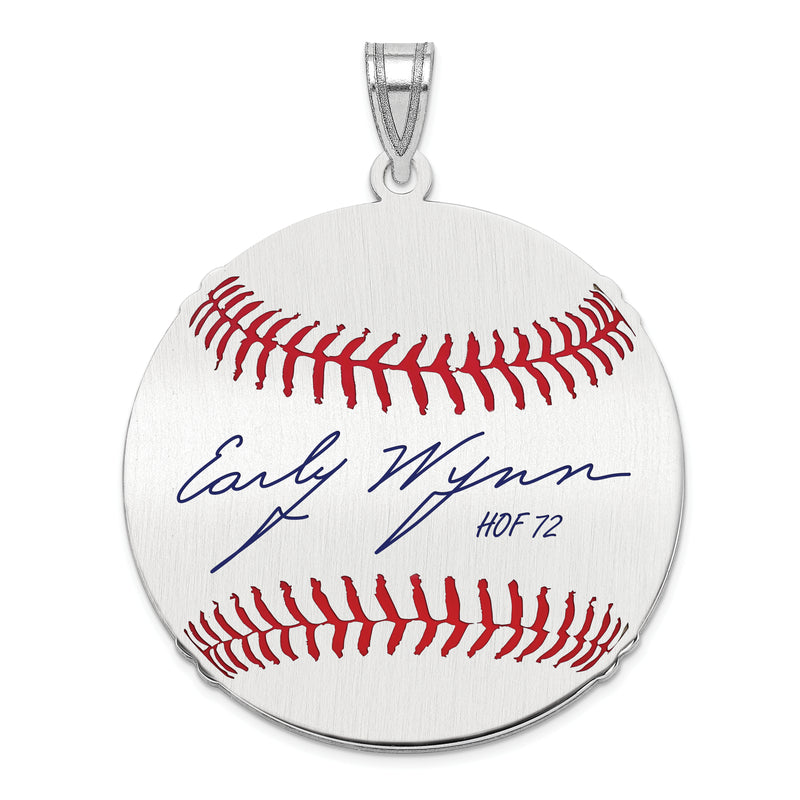 Sterling Silver Rhodium plated Early Wynn Jr Hall of Fame Signature Large Epoxy Baseball Pendant