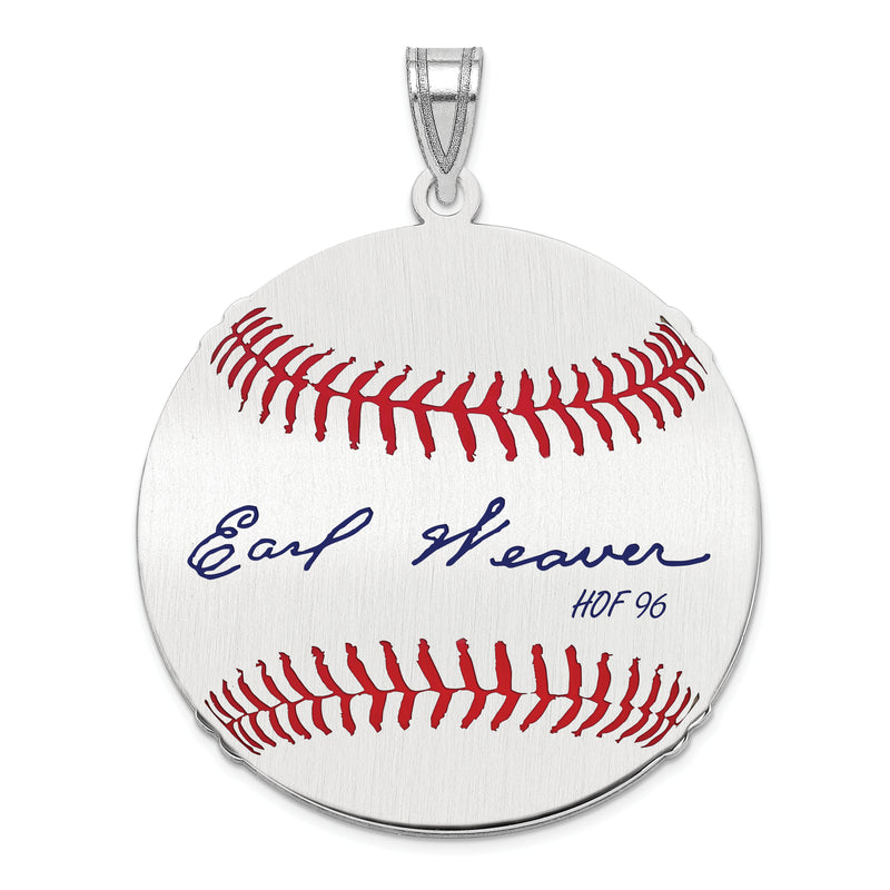 Sterling Silver Rhodium plated Earl Weaver Hall of Fame Signature Large Epoxy Baseball Pendant