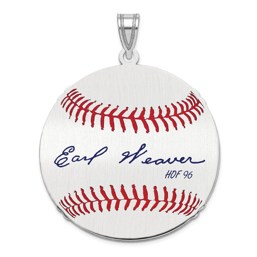 Sterling Silver Rhodium plated Earl Weaver Hall of Fame Signature Large Epoxy Baseball Pendant